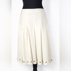 George ME Arctic White Pleated Midi Skirt Grommet Hem Lined Size 6
